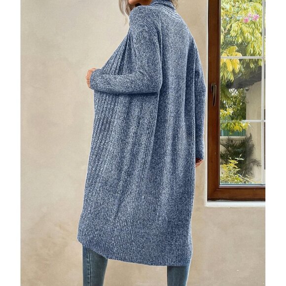 Blue Marled Drop Shoulder Duster Cardigan - Picture 3 of 7